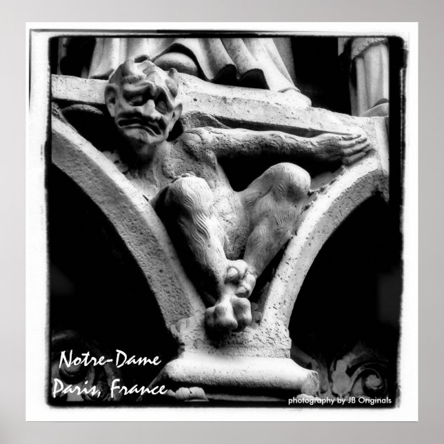 blk wht gargoyle poster Notre-Dame Paris, France (Front)