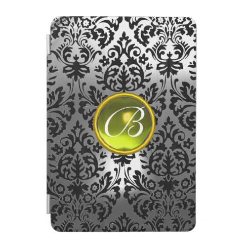 BLLACK WHITE YELLOW DAMASK GEMSTONE MONOGRAM  iPad MINI COVER