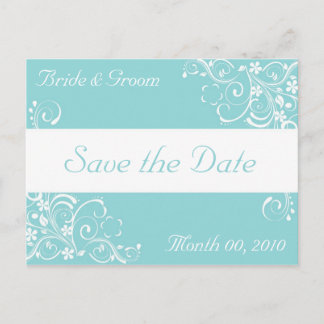 Bllue and White Save the Date Postcards