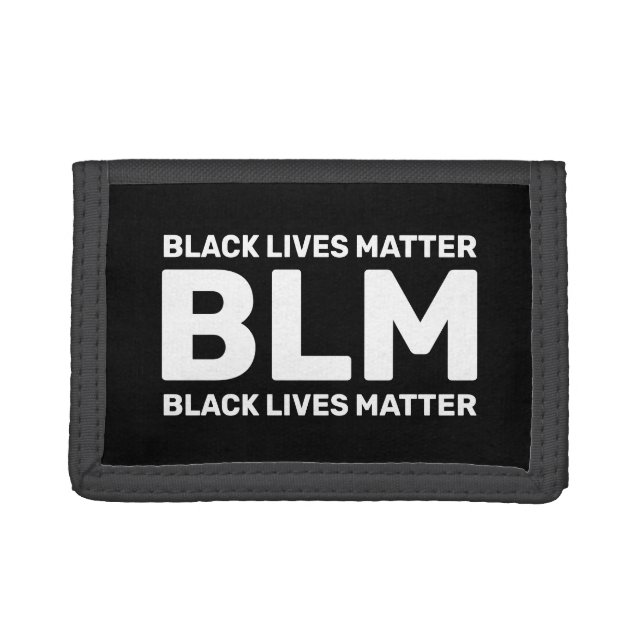 BLM Black Lives Matter White Typography on Black Trifold Wallet (Front)