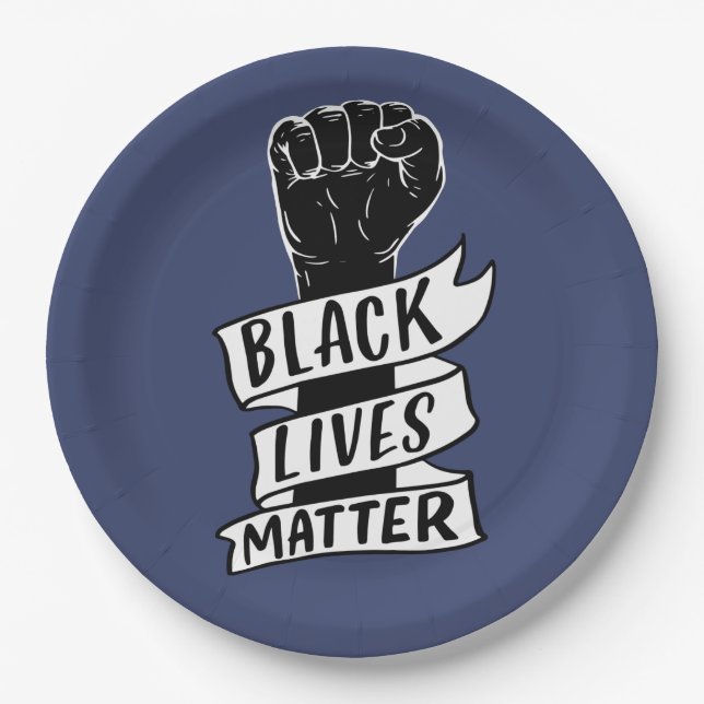 blm protest black lives matter equality power fist paper plates (Front)