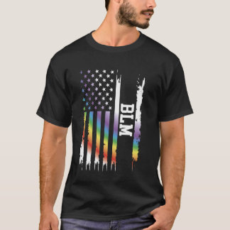 BLM United States Distressed Rainbow w US Flag T-Shirt