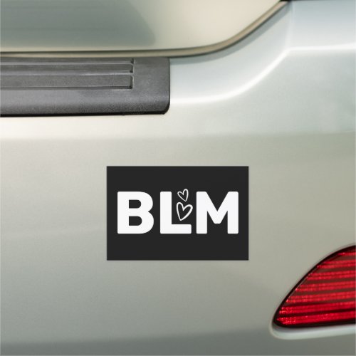 BLM w Hearts White Typography on Black Car Magnet