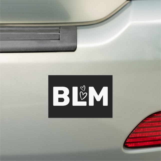 BLM w/ Hearts White Typography on Black Car Magnet (In Situ)