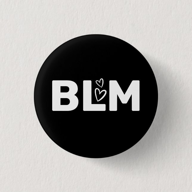 BLM w/ White Hearts Typography on Black Button (Front)