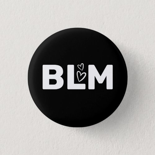 BLM w White Hearts Typography on Black Button