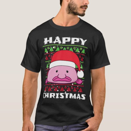 Blob Fish Happy Christmas Cute Festive Santa Hat T-Shirt