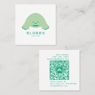 Blobby Character Logo | Fun Mascot with QR code Square Business Card
