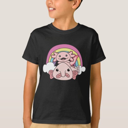 Blobfish Axolotl Cute Animals With Rainbow Kawaii T_Shirt