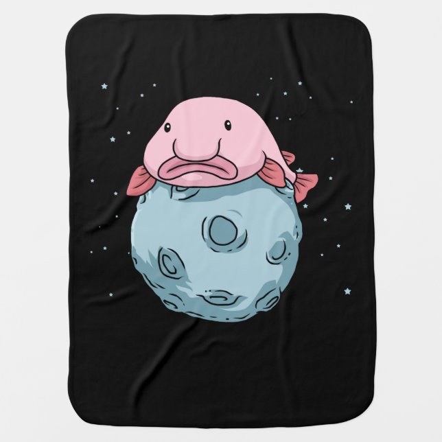 Blobfish Moon Astronaut Gift Kids Blobfish Baby Blanket (Front)