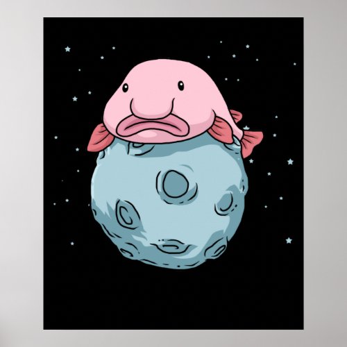 Blobfish Moon Astronaut Gift Kids Blobfish Poster