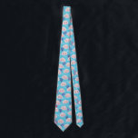 Blobfish ugly fish neck tie<br><div class="desc">Blob fish pattern - the ugly pink fish the internet loves. 
On light blue water waves background with corals and bubbles.</div>