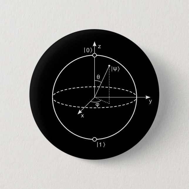 Bloch Sphere | Quantum Bit (Qubit) Physics / Math Button (Front)