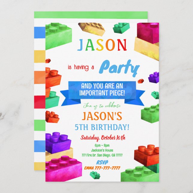 Block Birthday Invitation (Front/Back)