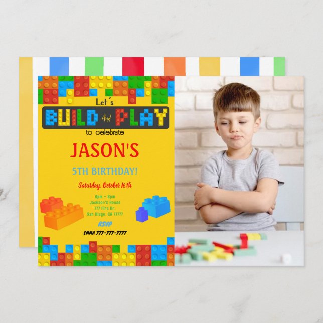 Block Birthday Photo Invitation (Front/Back)