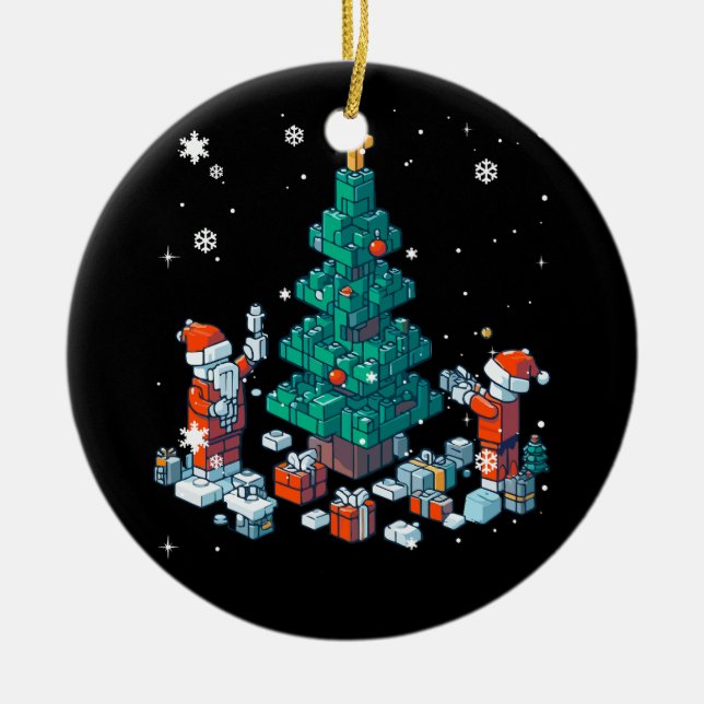 Block Brick  Building  Figure  Merry  Christmas Ma Ceramic Ornament (Front)