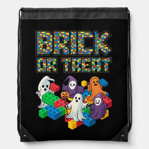 Block Building Halloween Brick Or Treat Kids Maste Drawstring Bag