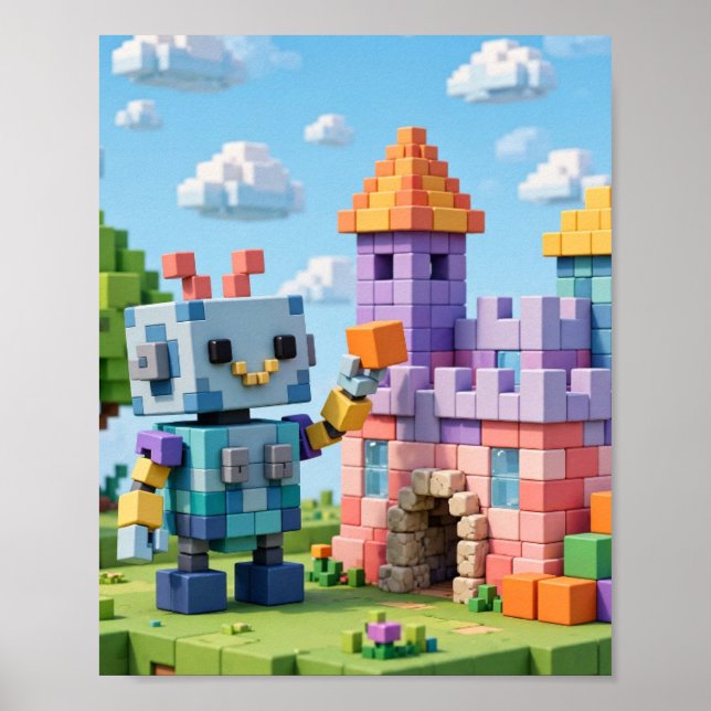 Block by Block — Voxel Robot Builder Poster (Front)