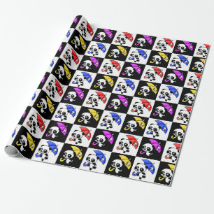 Block Checkered Cute Panda Pattern Wrapping Paper