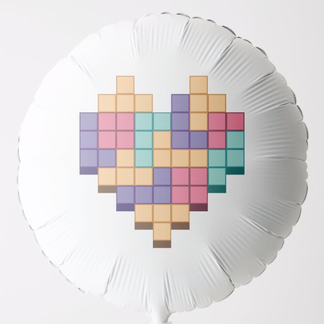 Block Game Heart Retro Style Balloon (Front)