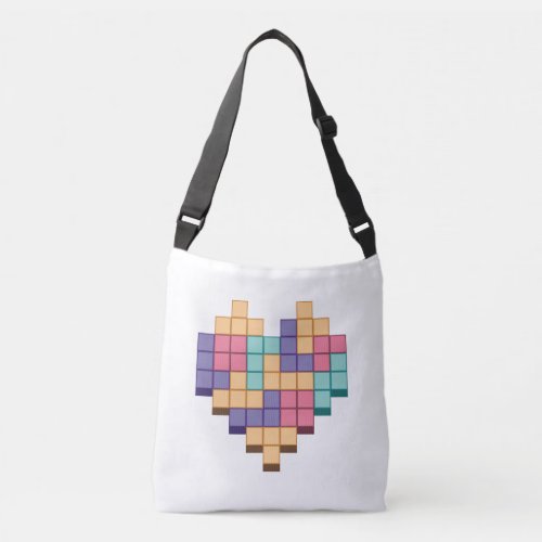 Block Game Heart Retro Style Crossbody Bag