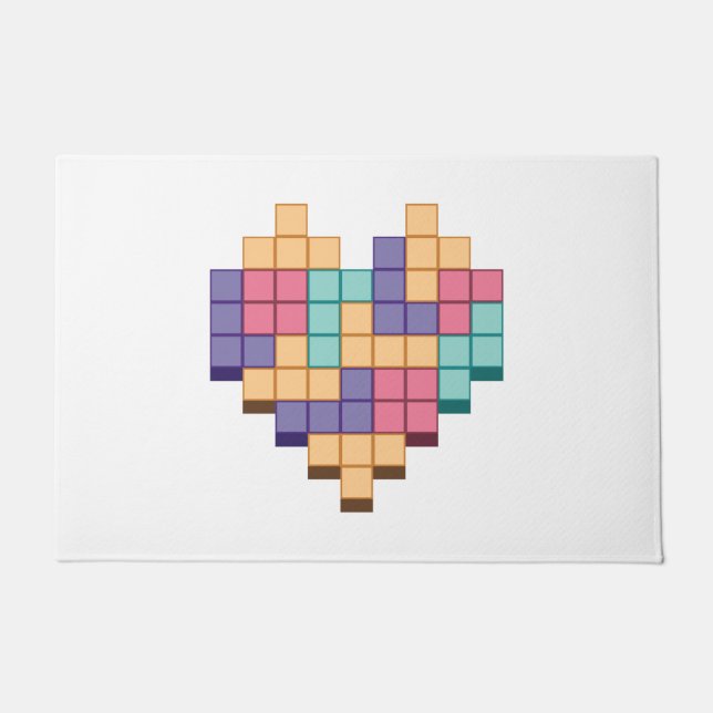 Block Game Heart Retro Style Doormat (Front)