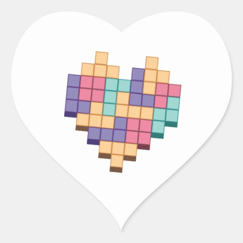 Block Game Heart Retro Style Heart Sticker