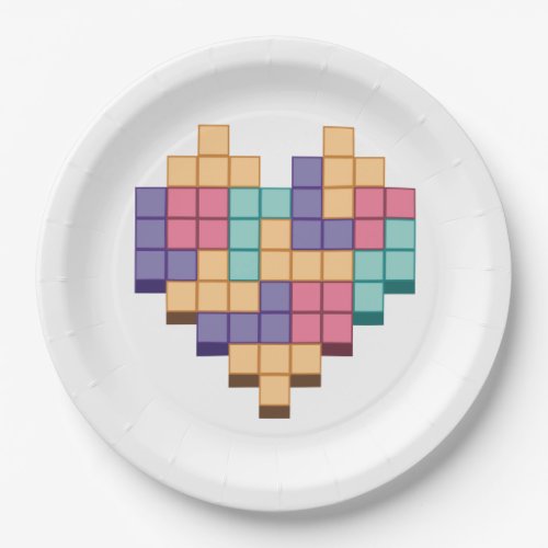Block Game Heart Retro Style Paper Plates