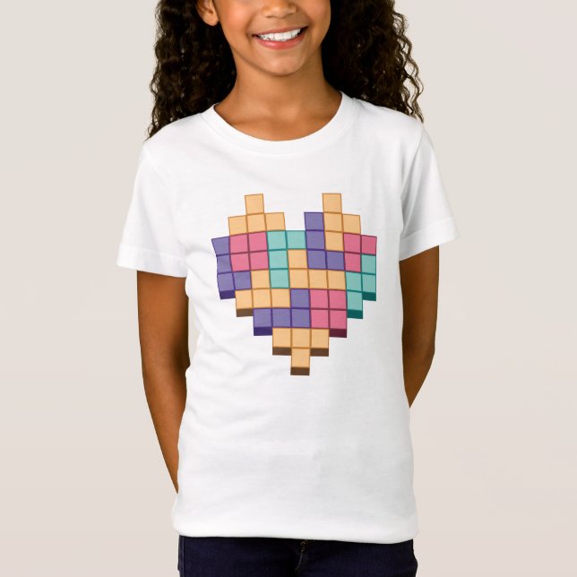 Block Game Heart Retro Style T-Shirt (Front)