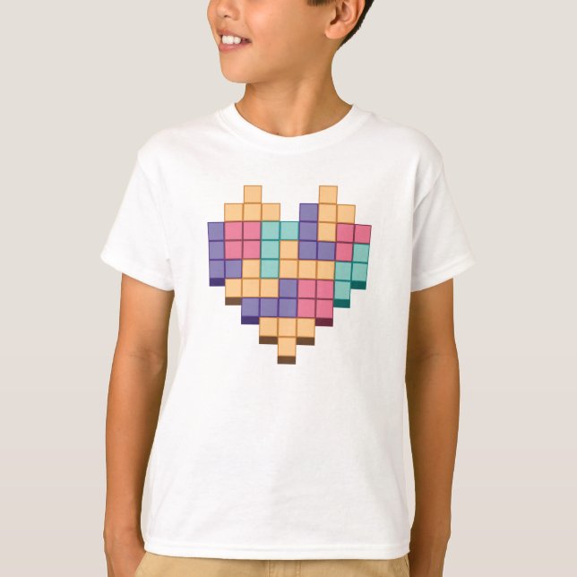 Block Game Heart Retro Style T-Shirt (Front)