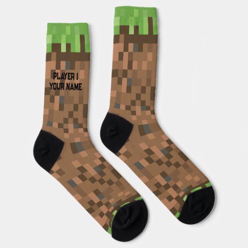 Block Gamer Pixel Dirt Socks _ Custom Name