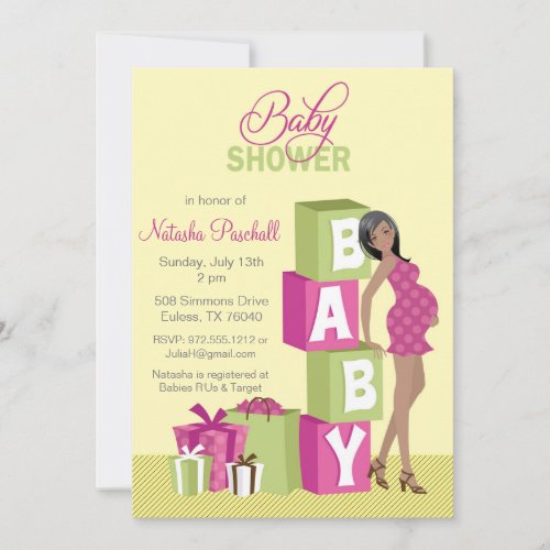 Block Girl Baby Shower Invitation African American