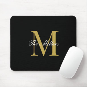 Block Initial Script Monogram, Gold Personalized Mouse Pad