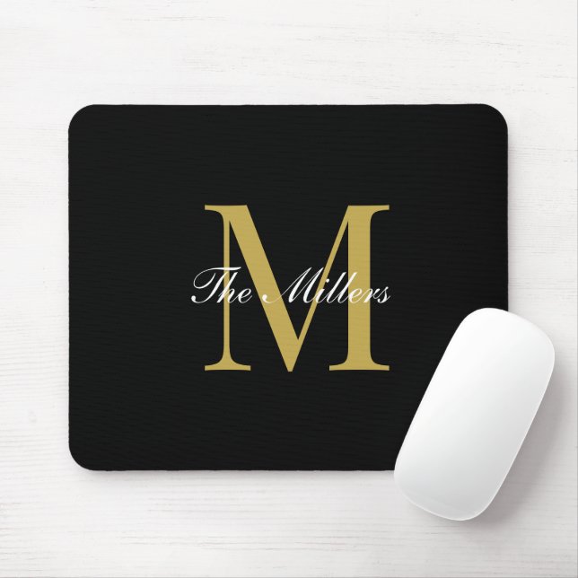 Block Initial Script Monogram, Gold Personalized Mouse Pad (With Mouse)
