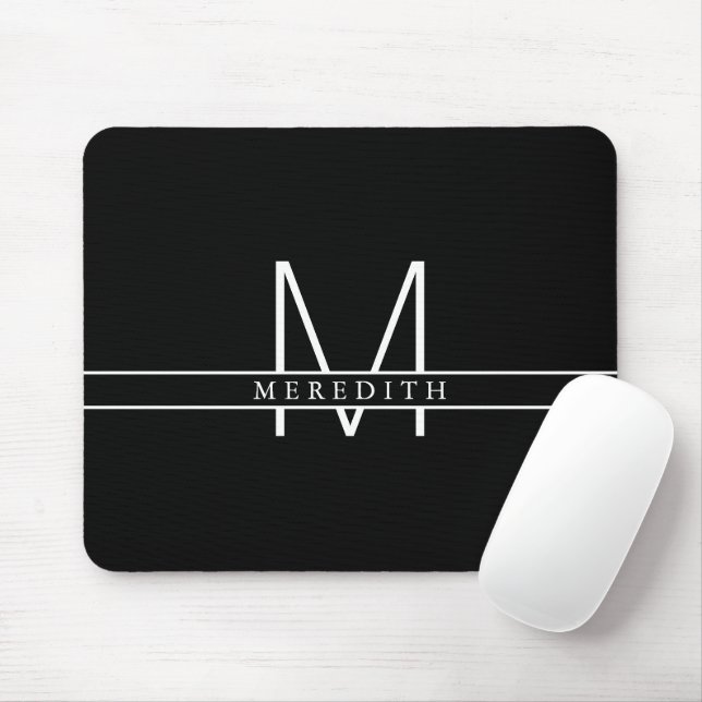 Block Initial Split Monogram, Personalized Black Mouse Pad (With Mouse)