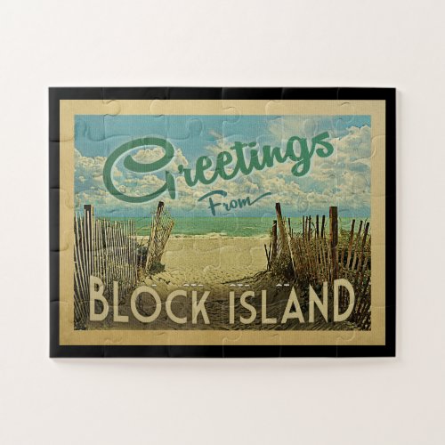 Block Island Beach Vintage Travel Jigsaw Puzzle