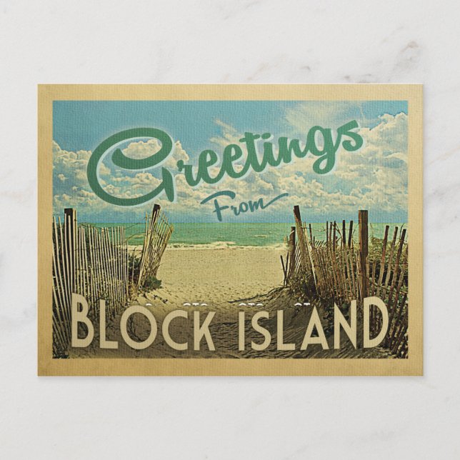 Block Island Beach Vintage Travel Postcard (Front)