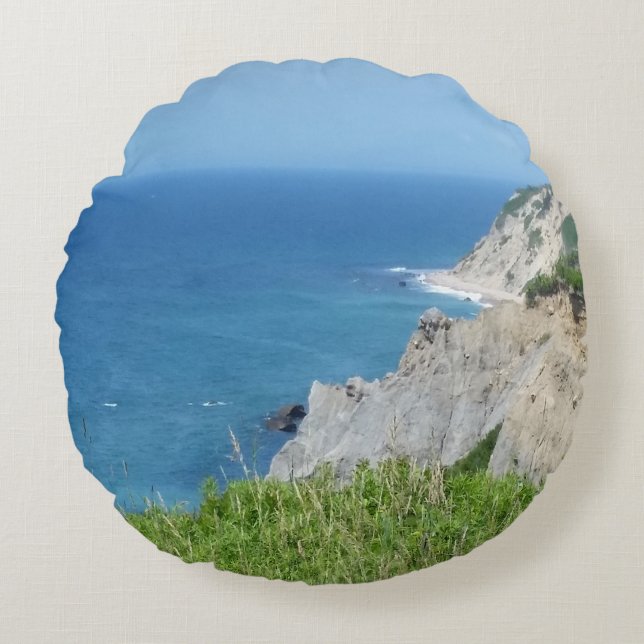 Block Island Bluffs - Block Island, Rhode Island Round Pillow (Front)