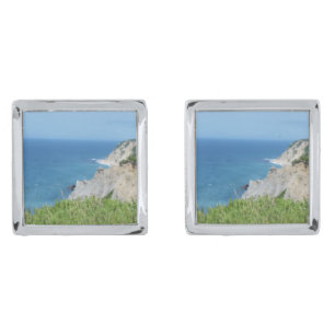 Block Island Bluffs - Block Island, Rhode Island Silver Cufflinks