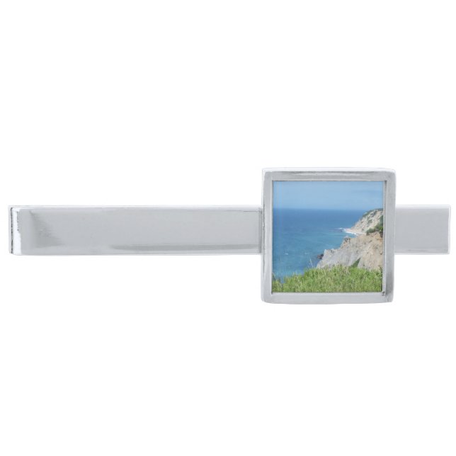 Block Island Bluffs - Block Island, Rhode Island Silver Finish Tie Bar (Front)