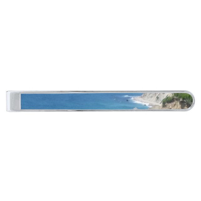 Block Island Bluffs - Block Island, Rhode Island Silver Finish Tie Clip (Front)