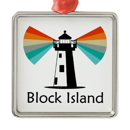 Block Island Lighthouse Rainbow Metal Ornament