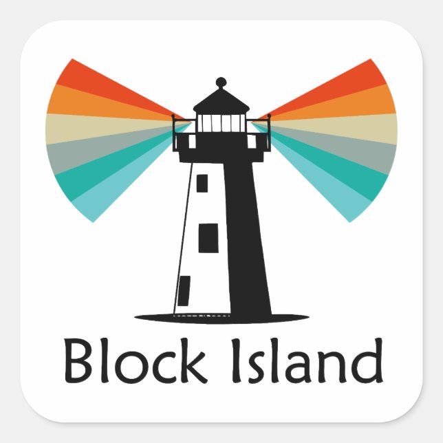 Block Island Lighthouse Rainbow Square Sticker (Front)