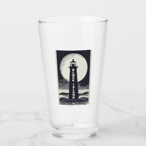 Block Island Lighthouse Rhode Island Moon Glass