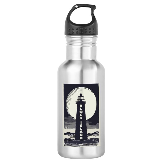 Block Island Lighthouse Rhode Island Moon Stainless Steel Water Bottle (Front)