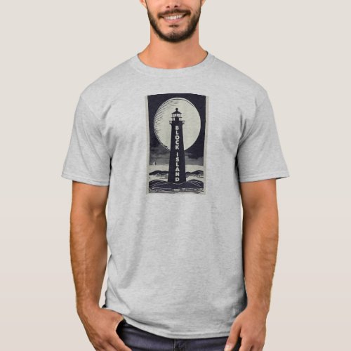 Block Island Lighthouse Rhode Island Moon T_Shirt