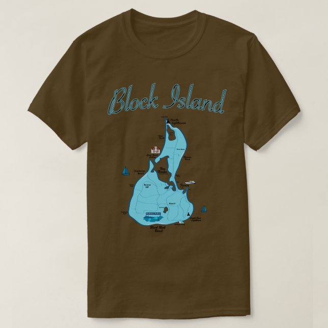 Block Island Map Rhode Island T-Shirt (Design Front)