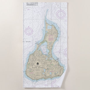 Block Island Nautical Chart 13217 Beach Towel