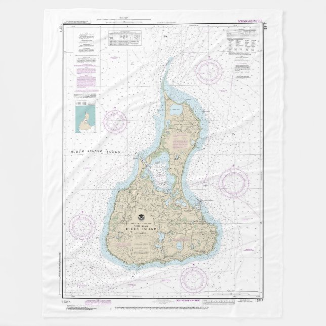 Block Island Nautical Chart 13217 Fleece Blanket (Front)