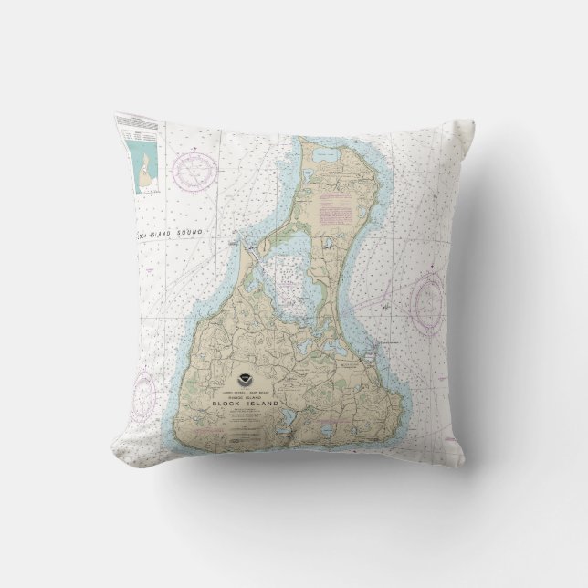 Block Island Nautical Chart 13217 Throw Pillow (Front)